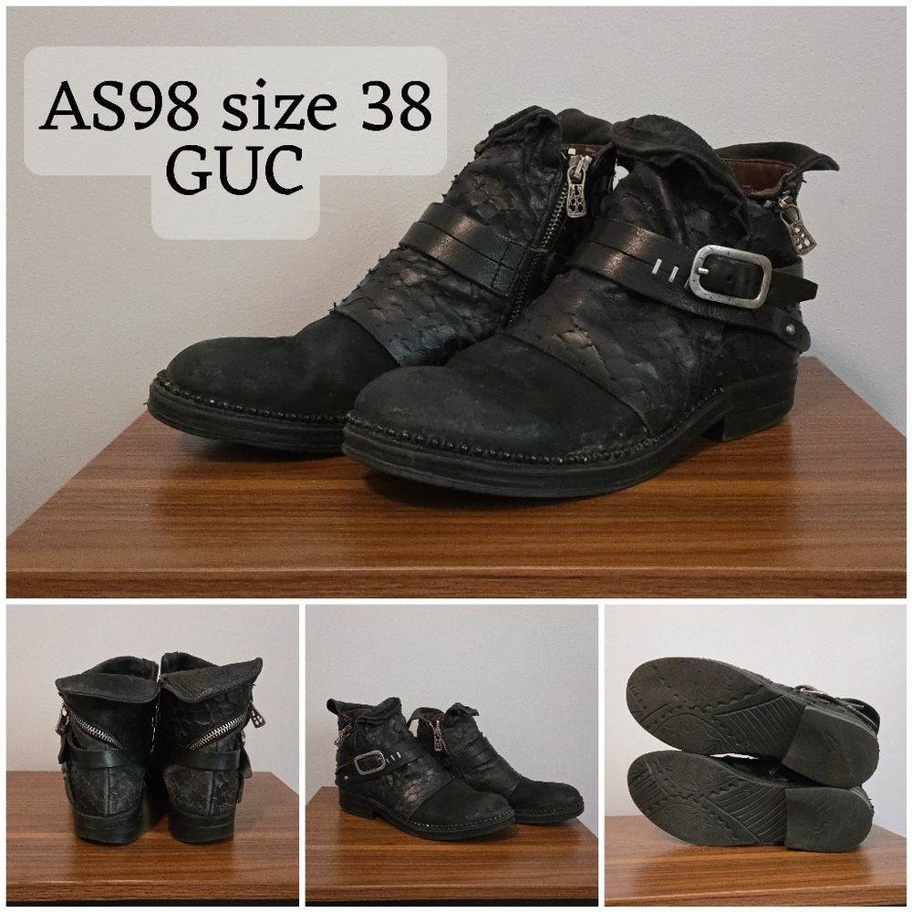 AS98 Black Leather Ankle Boots Size 38